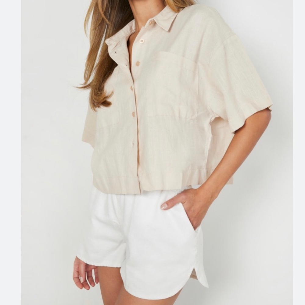 NWOT TNA Beige 💯 Cotton Crop Oversized T-shirt Size S